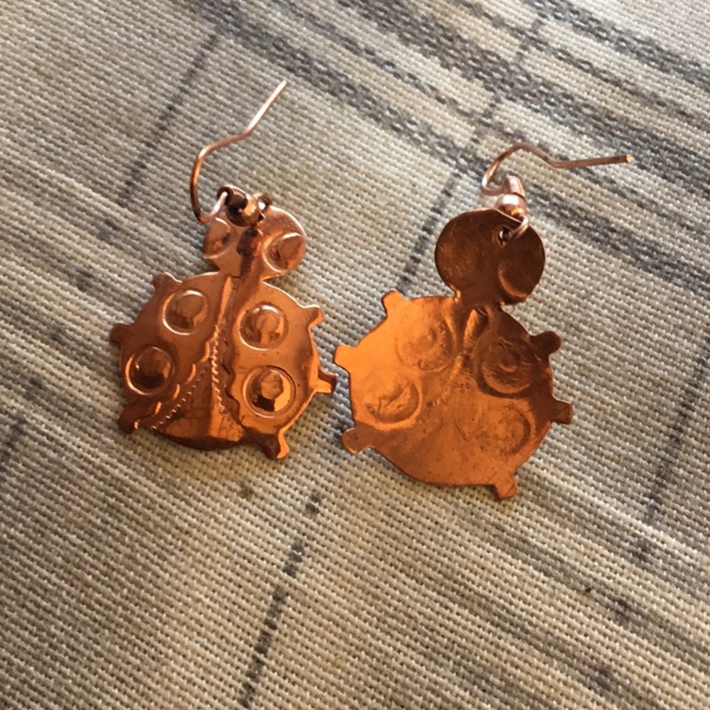 Earrings Navajo made Ladybugs solid copper unworn - Picture 2 of 3